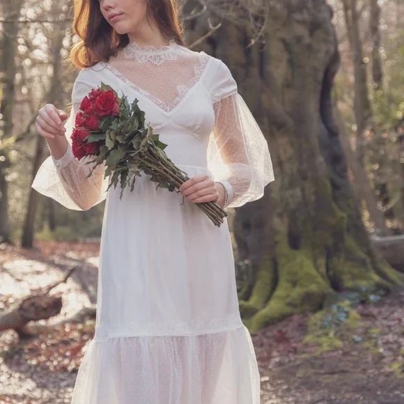 Fairy Tong Dresses | Fairy Tong London Alice Silk Midi Dress | Color: White | Size: M | Desertlilyrose's Closet